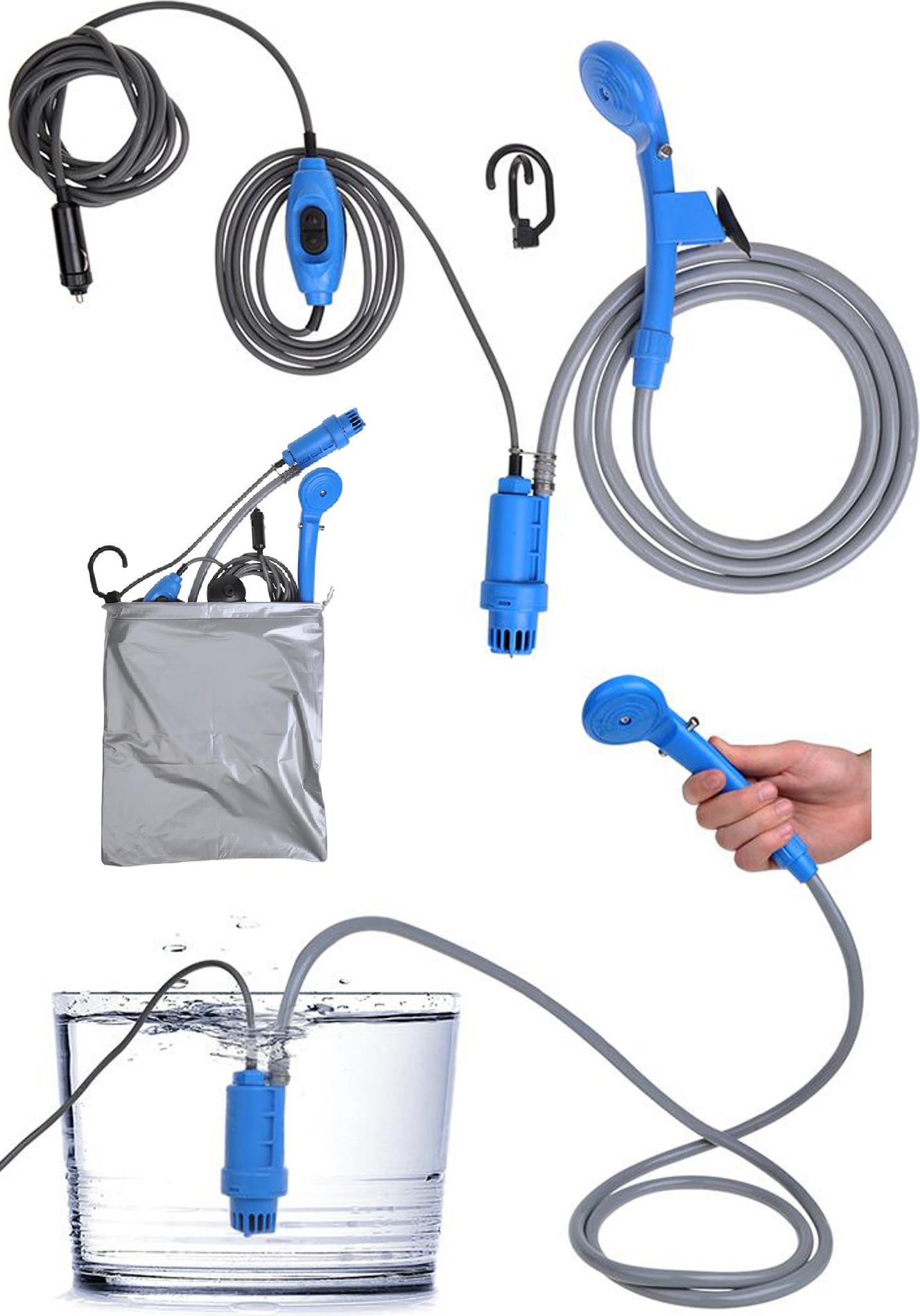 ProPlus Campingdusche 12 V Mobile Dusche mit Zubehör Gartendusche Wohnmobil Reisedusche 770408