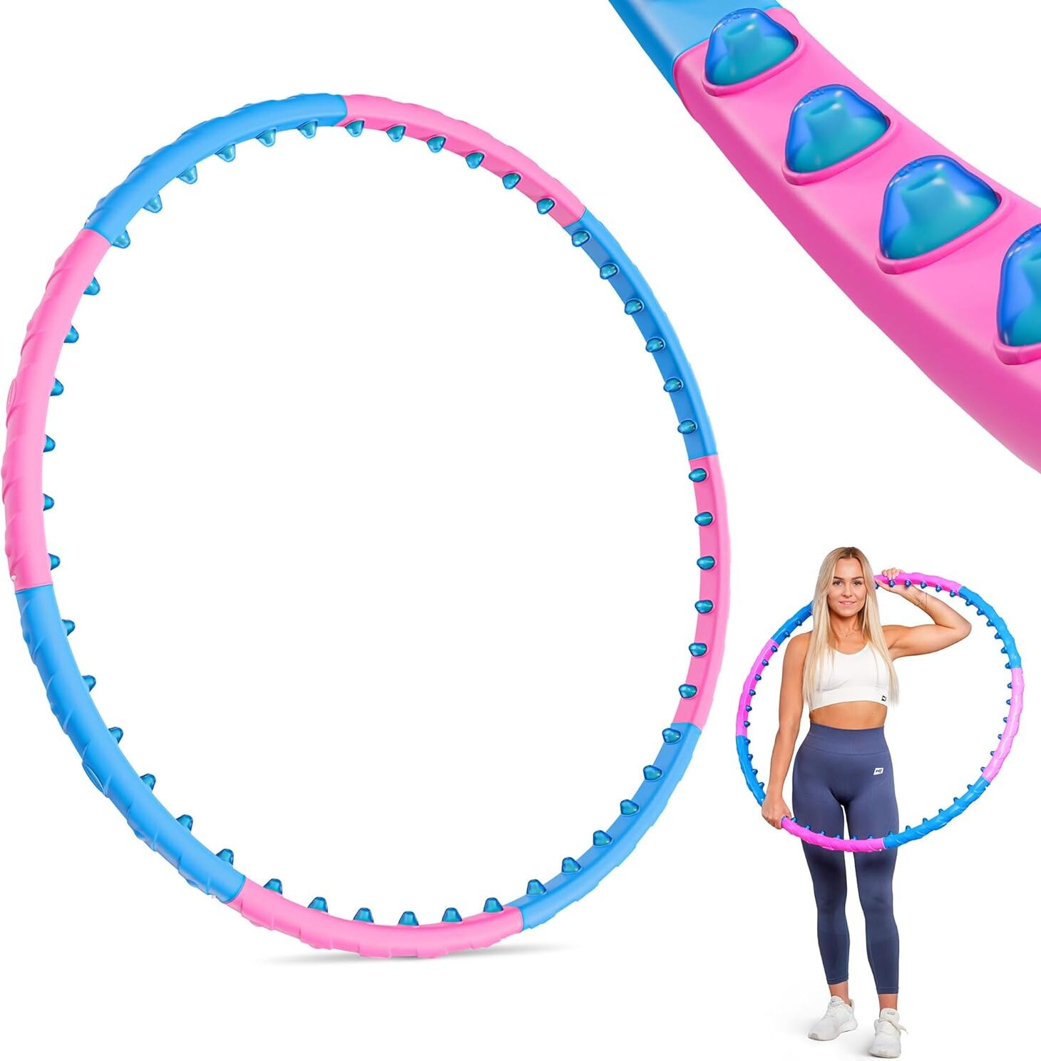 Hop-Sport Verstelbare Hula Hoop Voor Volwassenen Met 48 Magnetische Massageknoppen – 103 Cm Fitness Hoelahoep In 8 Delen Voor Buiktraining, Gewichtsverlies En Vetverbranding