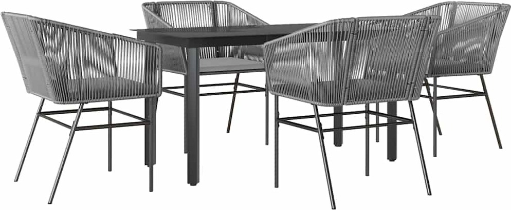 vidaXL 5-dielny záhradný jedálenský set s vankúšmi sivý polyratan sklo