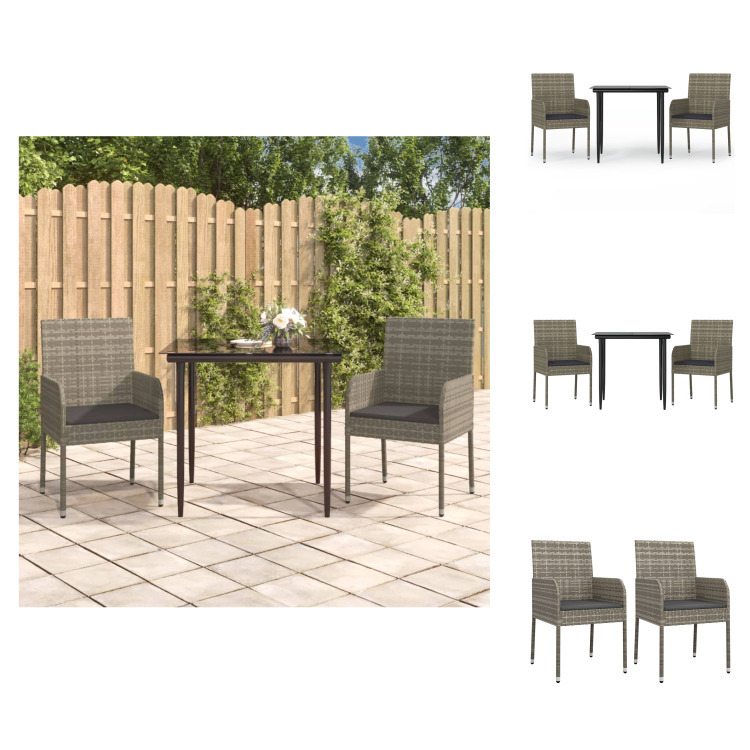 vidaXL 3-dielny záhradný jedálenský set s vankúšmi čierny a sivý polyratan - Záhradné nábytkové sety