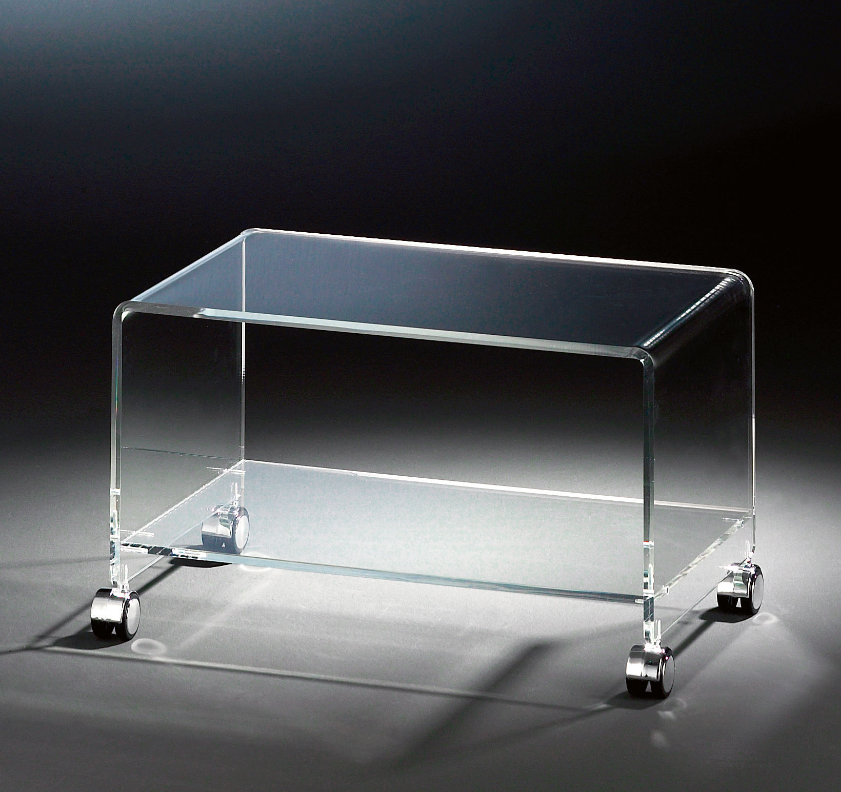 HOWE-Deko Hochwertiger Acryl-Glas TV-Wagen / TV-Tisch mit 4 Chromrollen, klar, 63 x 38 cm, H 38 cm, Acryl-Glas-Stärke 10 / 12 mm 131172