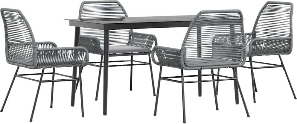 vidaXL 5-dielny záhradný jedálenský set s vankúšmi sivý polyratan sklo