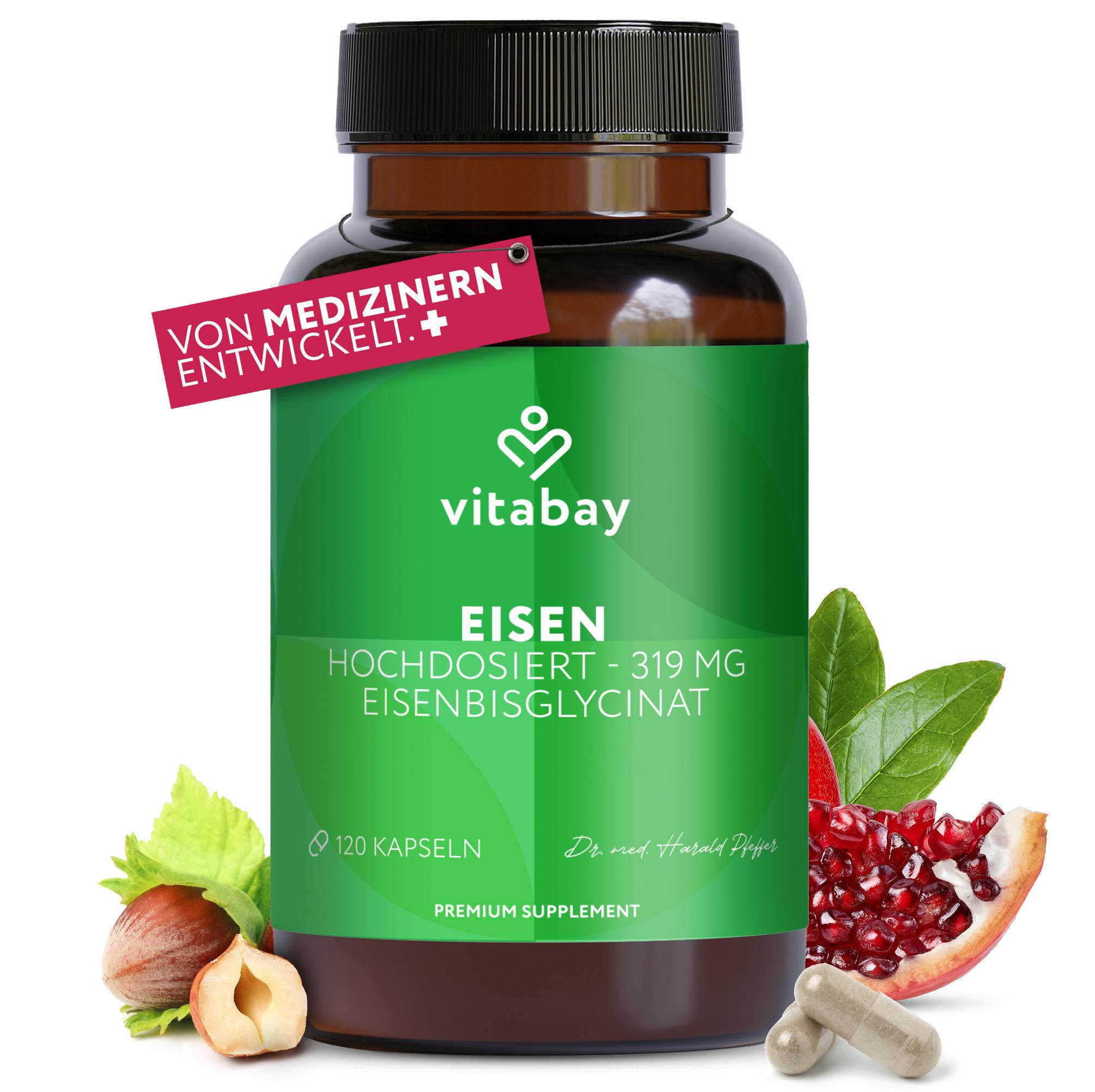 Vitabay C.V. Vitabay Eisen 319 mg - 120 vegane Kapseln mit Eisenbisglycinat - Hochdosiertes Eisenpräparat - Vorrat für 4 Monate 18238400