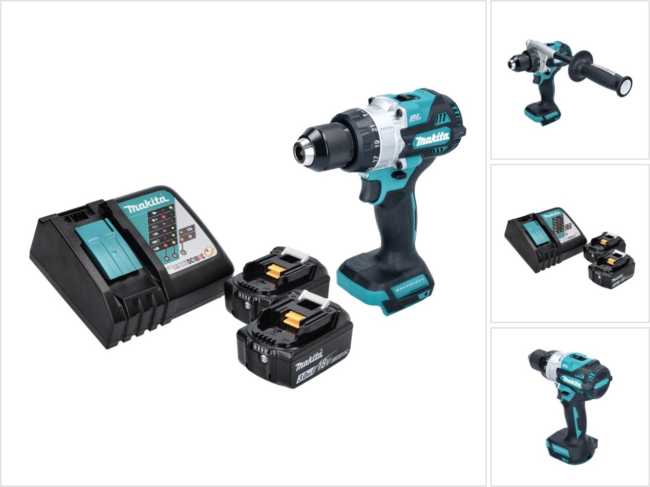 Akumulátorová príklepová vŕtačka Makita DHP 486 RF 18 V 130 Nm bez kefiek + 2x akumulátor 3,0 Ah + nabíjačka