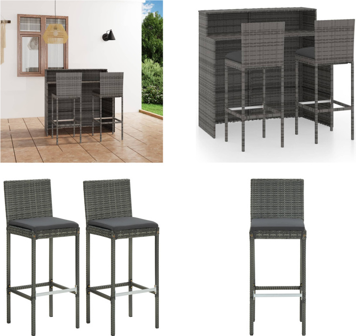 vidaXL 3-dielny záhradný barový set s vankúšmi sivý - Záhradný barový set - Záhradné barové sety - Záhradné stoly a stoličky - Záhradné stoly a stoličky