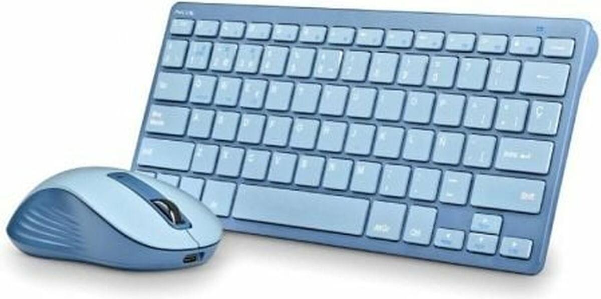 Tastatur mit Maus NGS FANTASYKITBLUE Qwerty Spanisch Blau Rosa
