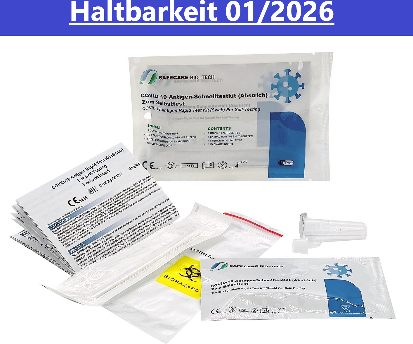 Safecare Biotech 15x Safecare HALTBAR 02/2026 Covid-19 Antigen, Selbsttest, BfArM AT1210/21 Schnelltest Laientest Nasal Test Covit + BLT Desinfektion 30ml Test Corona