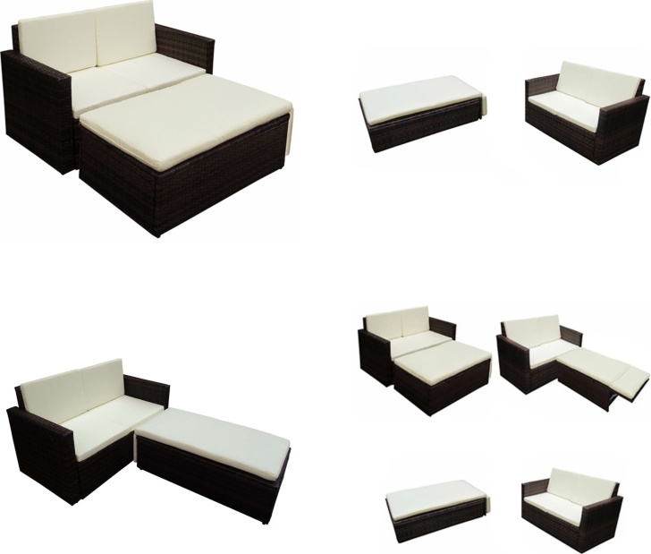 vidaXL 2 tlg. Garten Lounge Set mit Auflagen Poly Rattan Braun - Gartengarnitur - Gartengarnituren - Gartensofa - Gartensofas