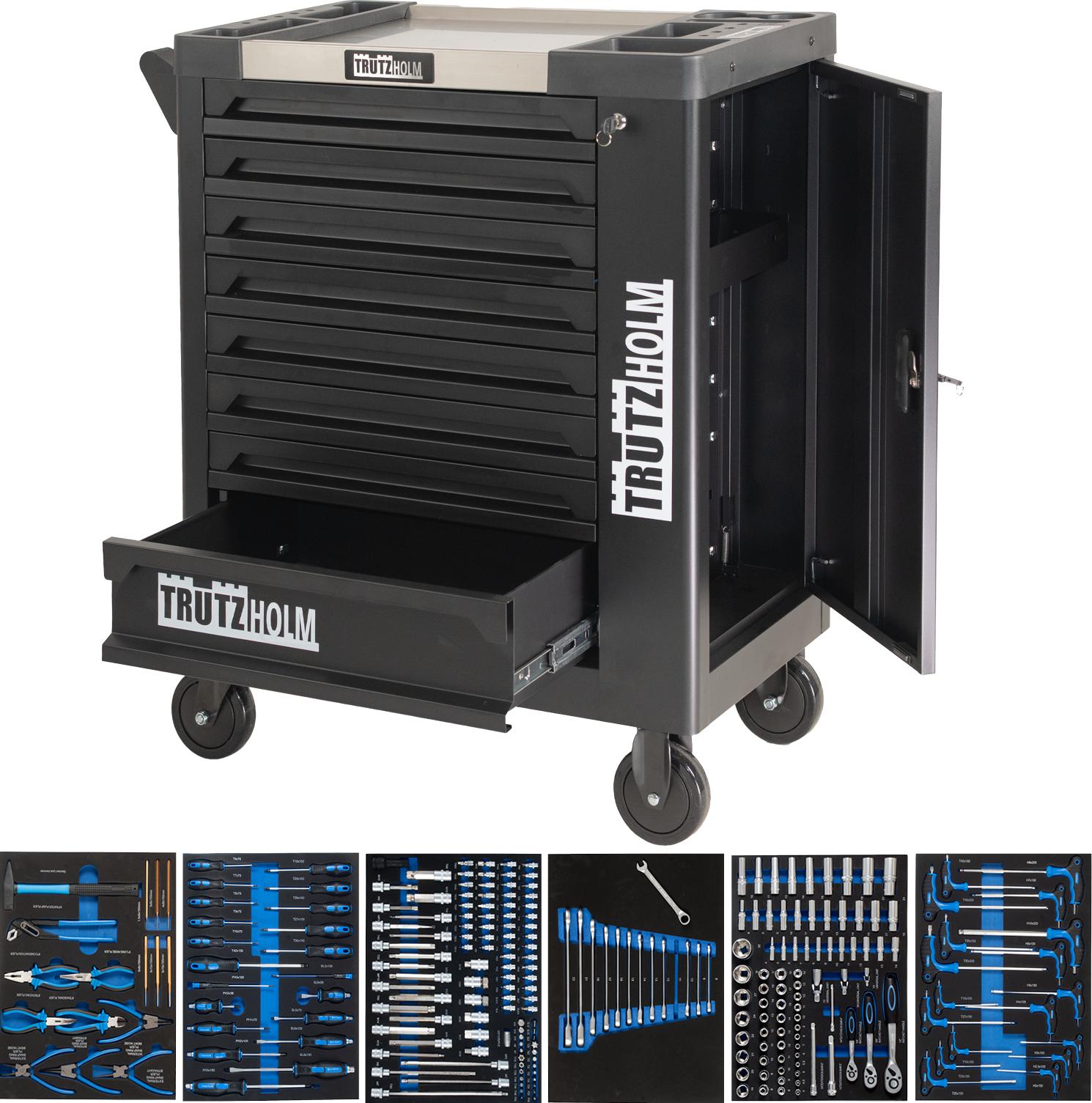 Werkstattwagen 249 tlg. bestückt 97 x 85 x 46 Werkzeugwagen Werkzeugaufbewahrung in schwarz