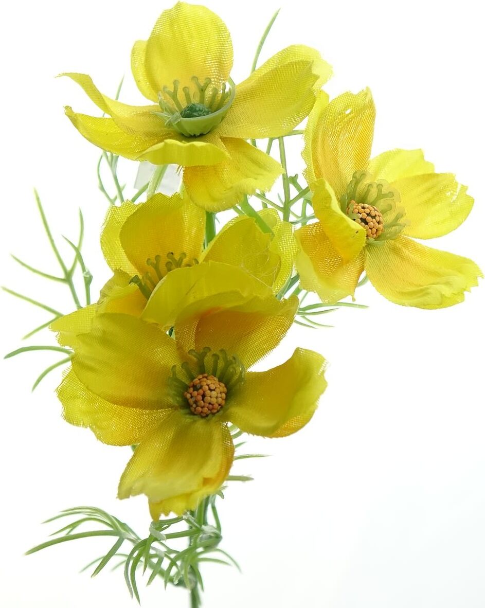 DPI Kosmeen - Cosmea Stiel Gelb mit vier Blüten 39 cm - Kunstblumen 43922-04