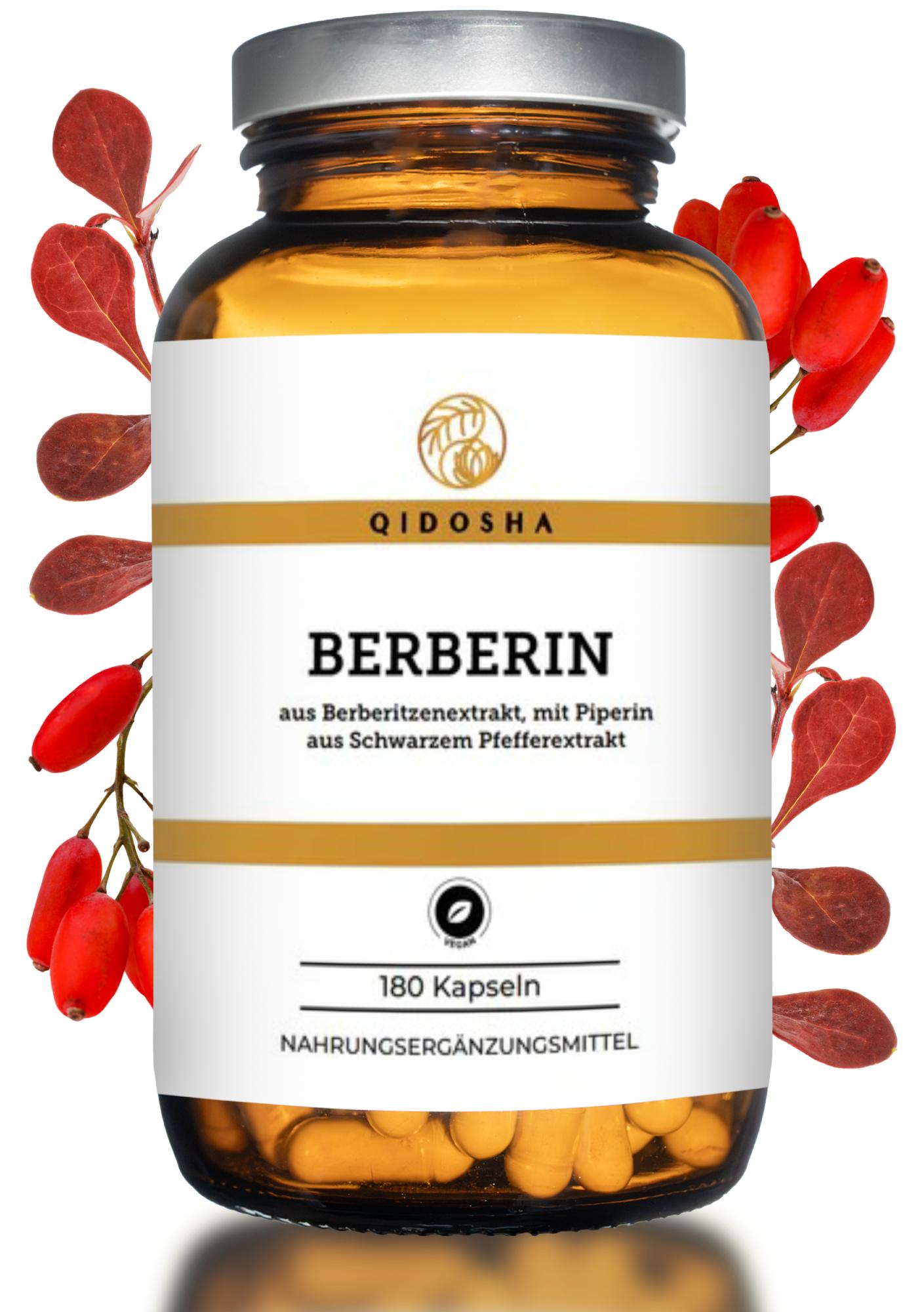 QIDOSHA Berberin Kapseln 500 mg aus Berberitzen-Extrakt mit Piperin, 180 Stück MA-TW85-ERHZ