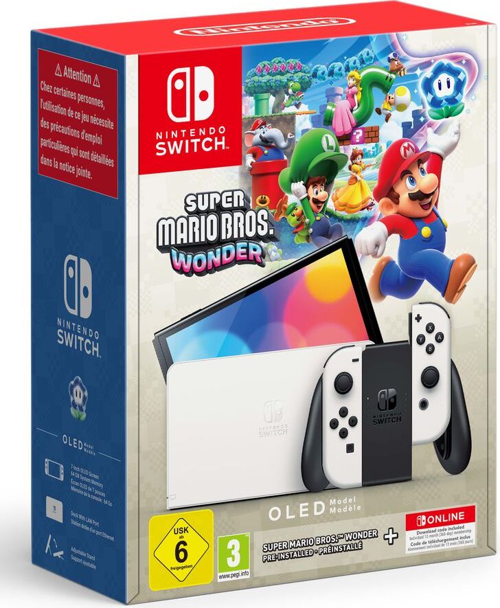 Switch Console OLED White +Super Mario Wonder + 12 NSO  Nintendo