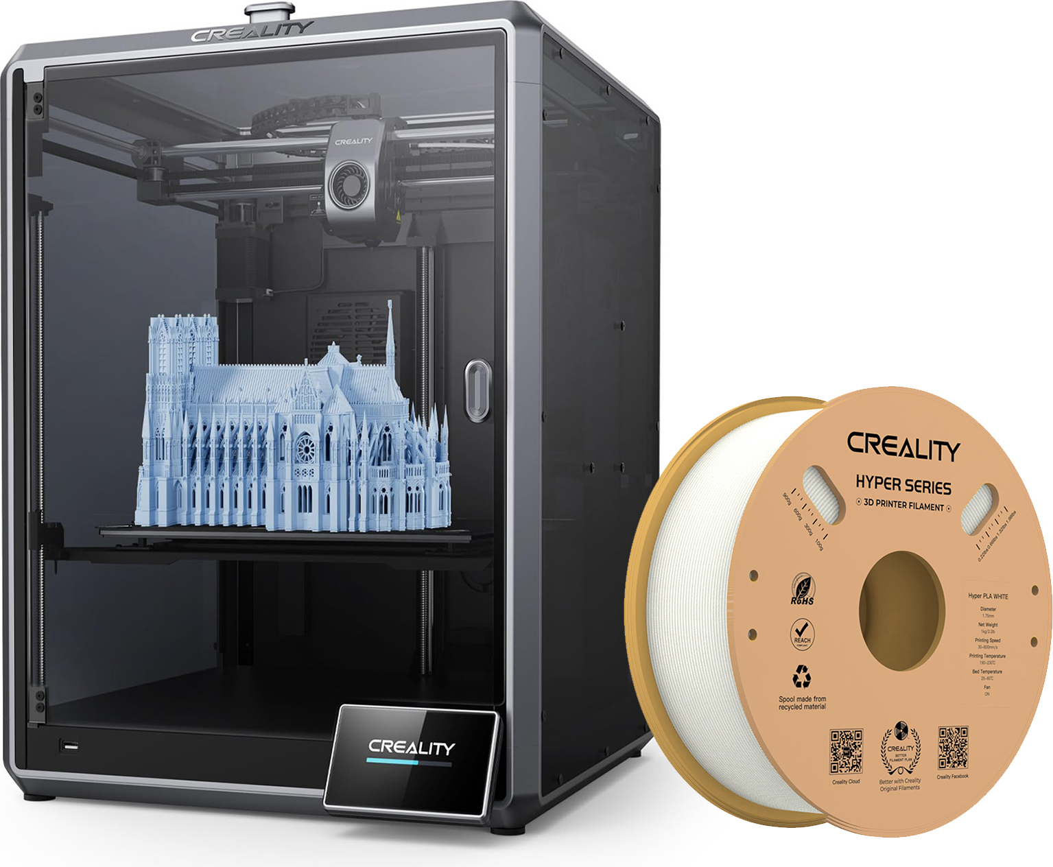 CREALITY 3D Creality K1 Max 3D Drucker, 600 mm/s Druckgeschwindigkeit+ 1KG Weiss Hyper PLA Filament