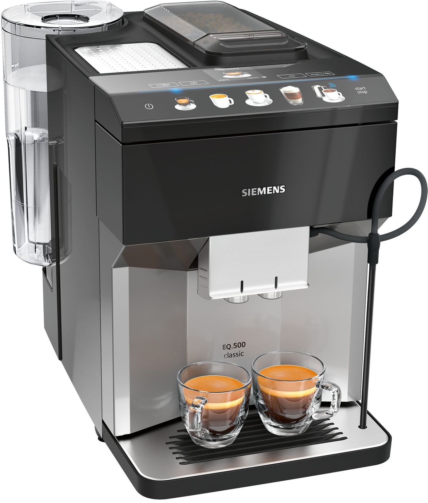 Siemens EQ.500 TP507DX4, Espresso kávovar, 1,7 L, Kávové zrná, Mletá káva, Vstavaný mlynček, 1500 W, Čierna, Nerezová oceľ