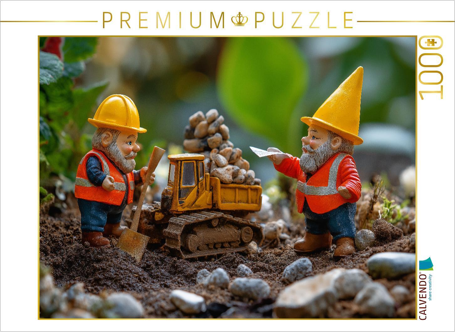CALVENDO Puzzle Die Bauarbeiter Gartenzwerge bei der Arbeit | 1000 Teile Lege-Größe 64x48cm Foto-Puzzle für glückliche Stunden