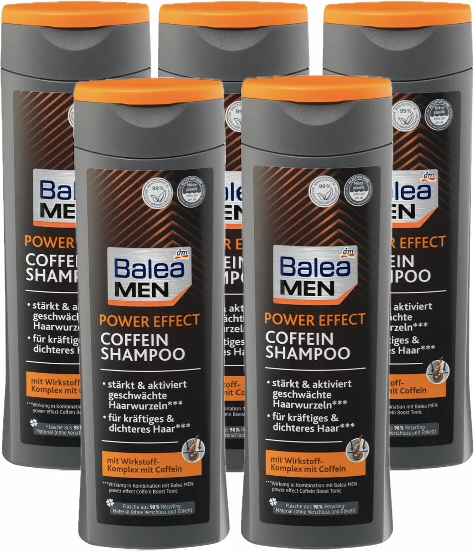 Dm-Drogeri markt 5 x Balea MEN - Shampoo / Haarschampoo Power Effect Coffein (5 x 250m) bl-0315-5x