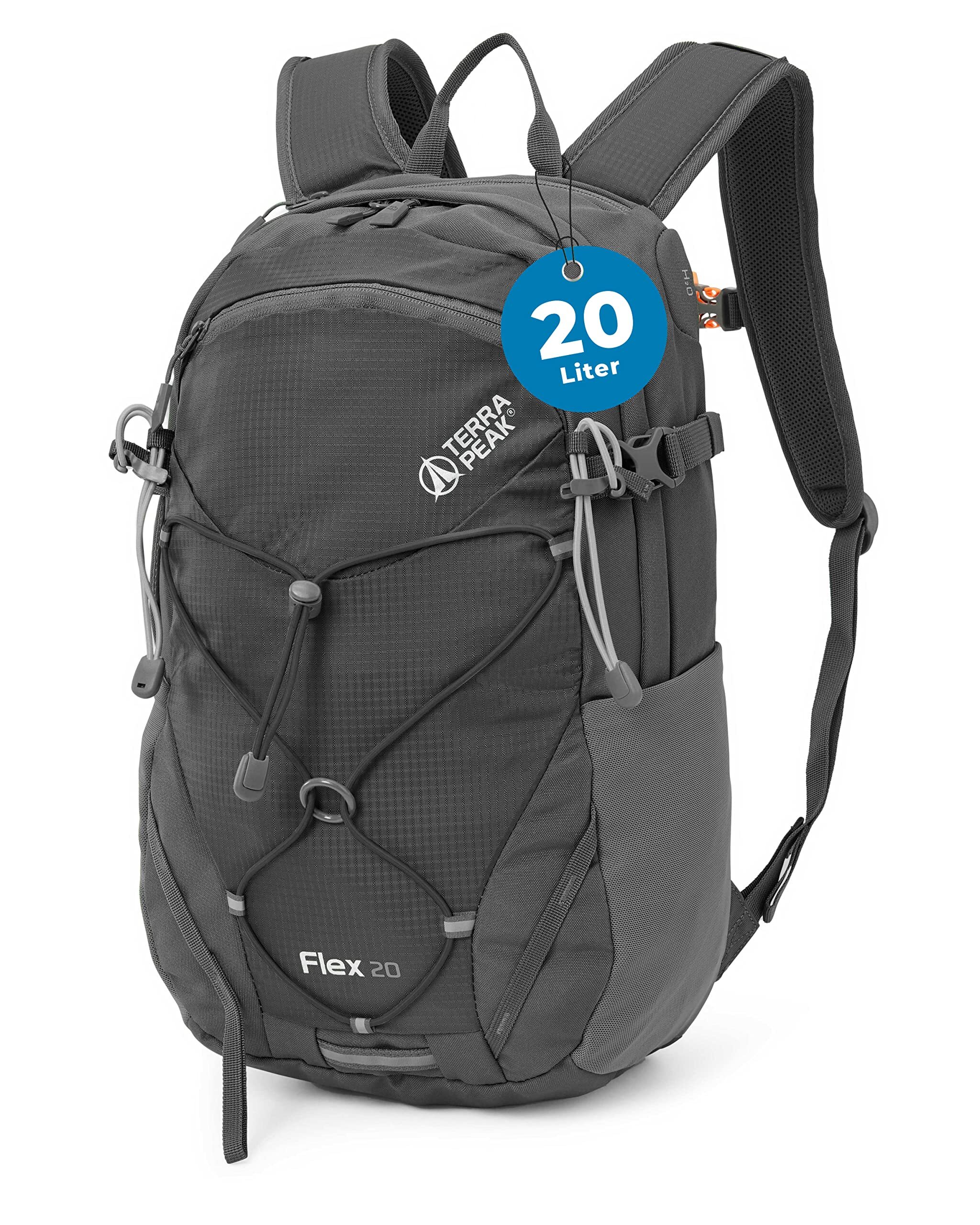 Terra Peak Wanderrucksack 20L Flex 20 Herren Damen grau klein - Outdoor-Rucksack wasserdicht - zum Wandern und Camping - mit integriertem Trinksystem und Laptop-Fach - unisex daypack