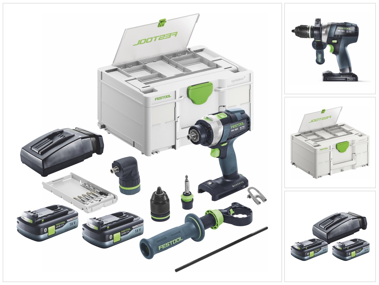 Festool TPC 18/4 I-Basic-Set akumulátorová príklepová vŕtačka 18 V 75 Nm bez kefiek + 2x akumulátor 4,0 Ah + nabíjačka + systainer