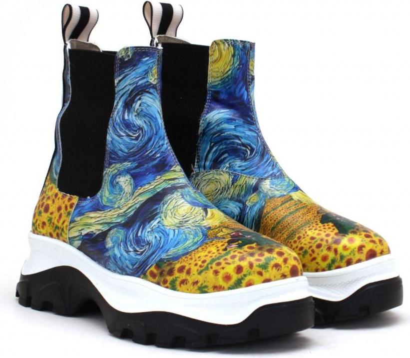 Damen Schuhe Goby Chelsea Boots WFOL1001 mit Van-Gogh-Kunst 40
