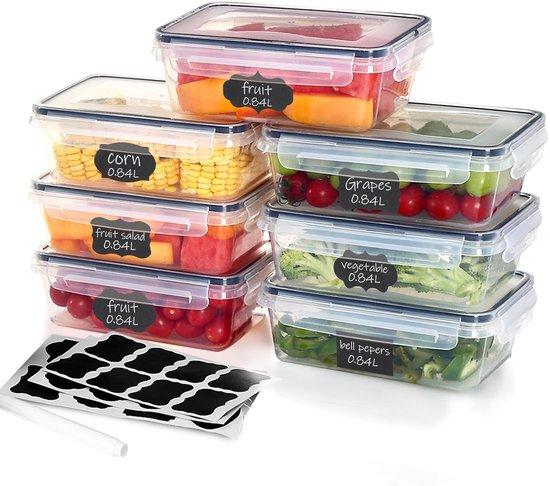 Unyqoos® 7er-Set transparente, luftdichte Frischhaltedosen 840 ml – stapelbare Vorratsdosen mit Deckel, wiederbeschreibbaren Etiketten & Marker, BPA-frei