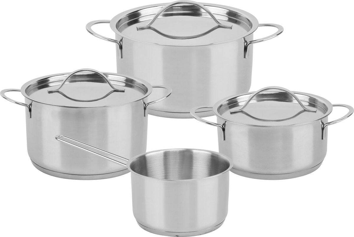 Niceey Topfset induktionsgeeignet mit Deckel, Topfset Induktion 4-Teilig, Kochtopf Set mit Edelstahldeckel, Topf 16 cm Topf 18 cm, Topf 16 cm, Kochtopf 20 cm, Silber