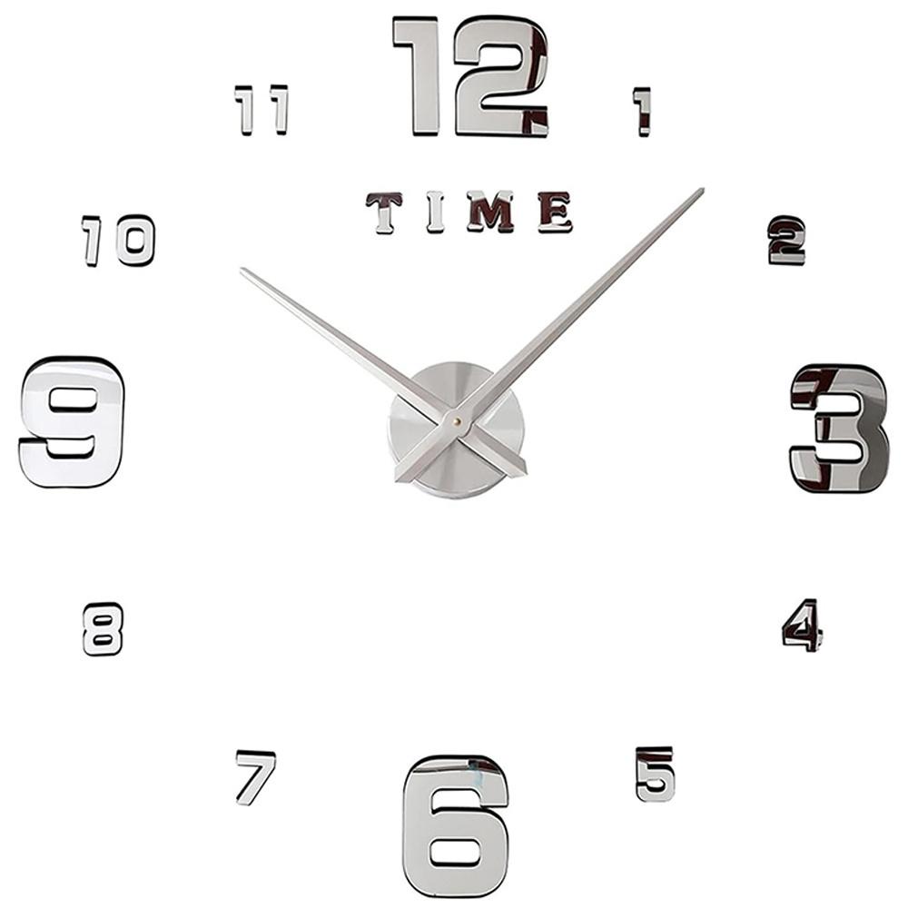 GB ONE Große moderne Wanduhr | Rießen Hochglanz 3D Wand Uhr in Silber mit spiegelnder Oberfläche | Wandtattoo XL XXL Analog 130 cm | zum Kleben A104