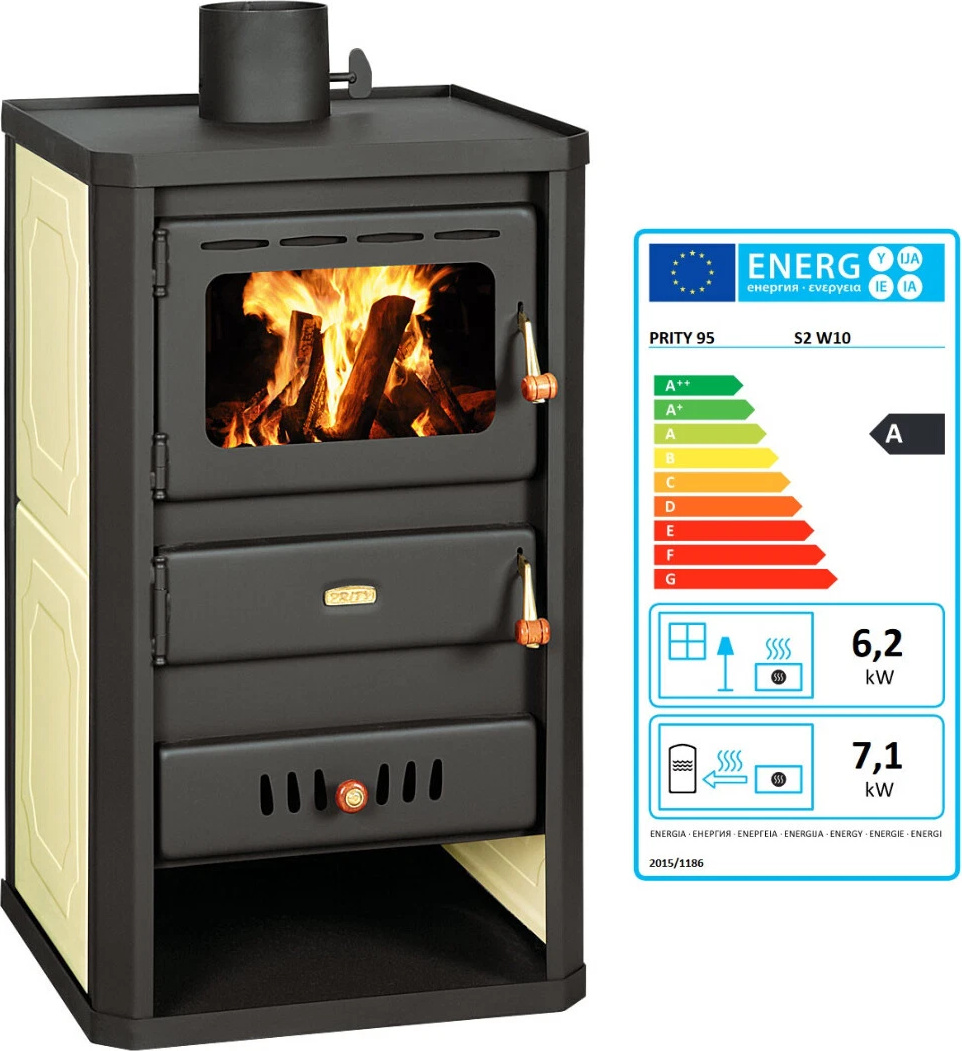 Kachle na drevo PRITY S2 W10 s vodným výmenníkom tepla pre ústredné kúrenie – 13,3 kW