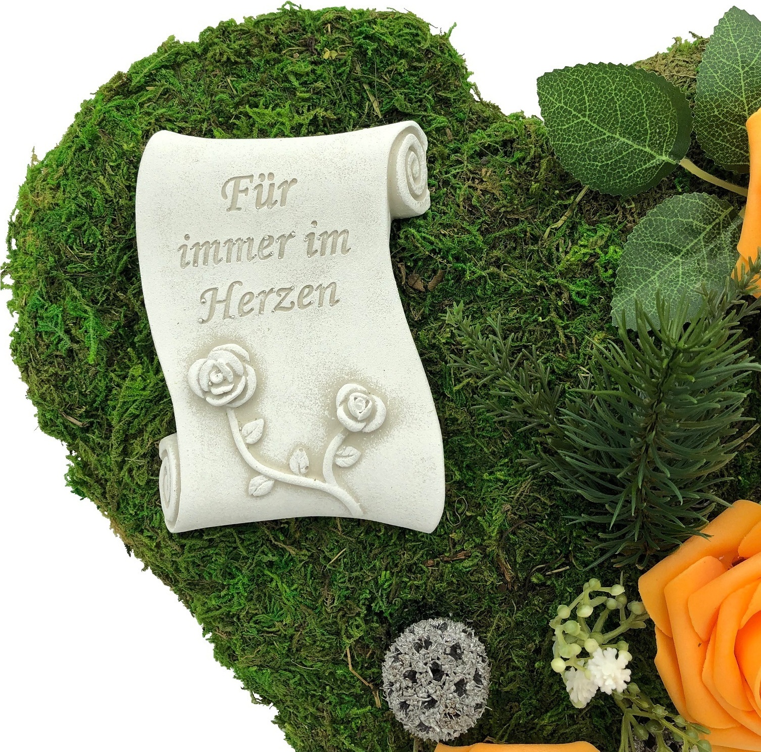 AS Grabschmuck Grabgesteck Grabschmuck Grab Gesteck - Für immer im Herzen - 30cm Rosen orange