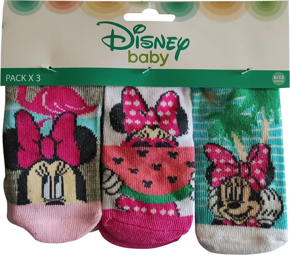 Disney Minnie Maus Baby Socken Strümpfe 3er Pack für Babys Rosa, Pink, Türkis, Grau, 0-6 Monate