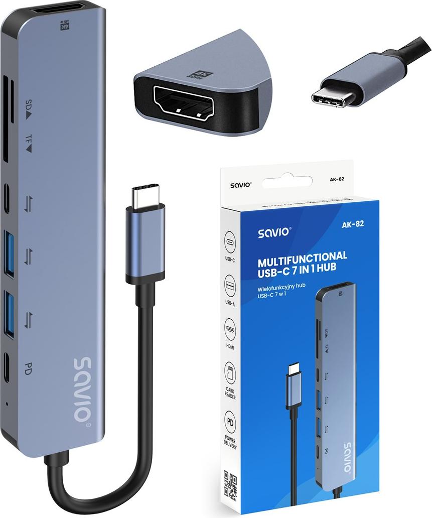 Savio AK-82 Schnittstellen-Hub USB Typ-C 5000 Mbit/s Schwarz