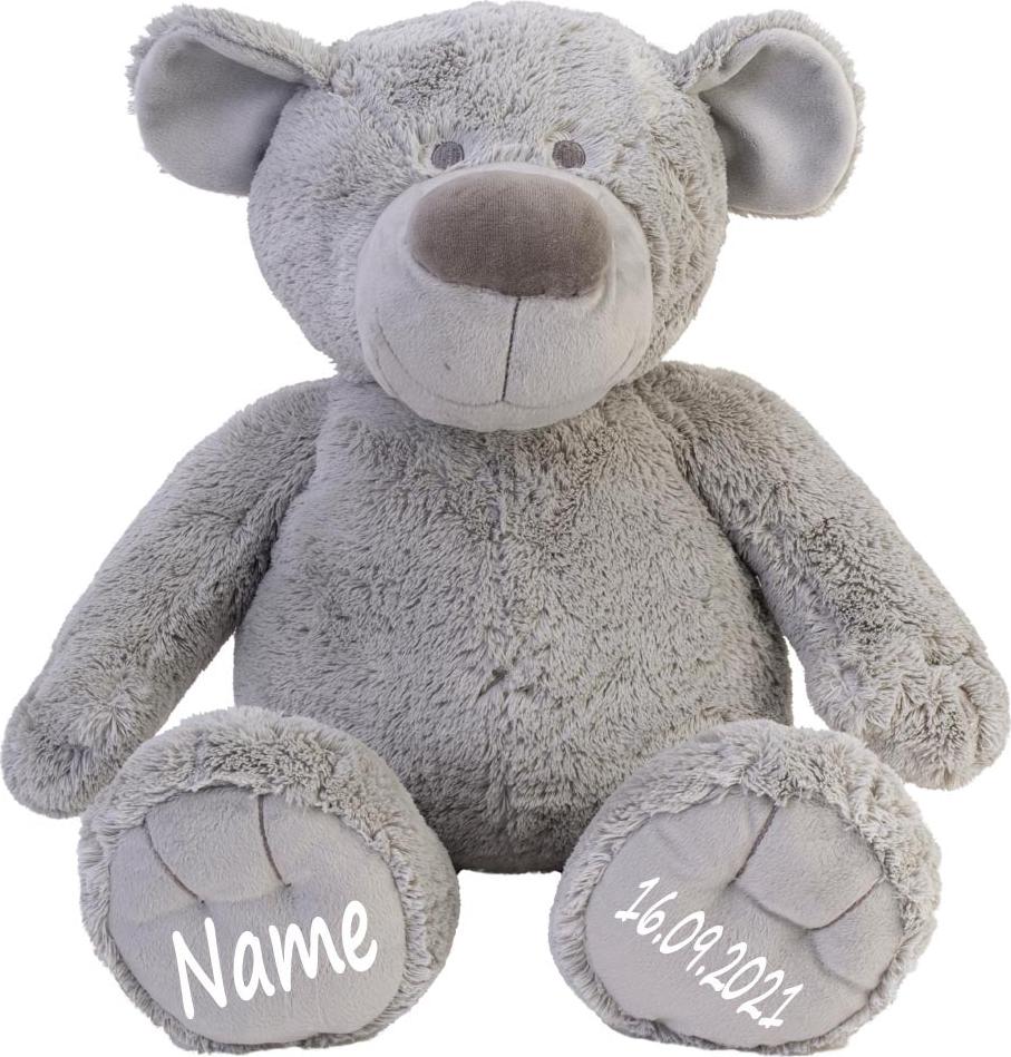 Elefantasie Stofftier Teddy Bär grau Geschenk mit Namen und Geburtsdatum personalisiert.Größe:30cm