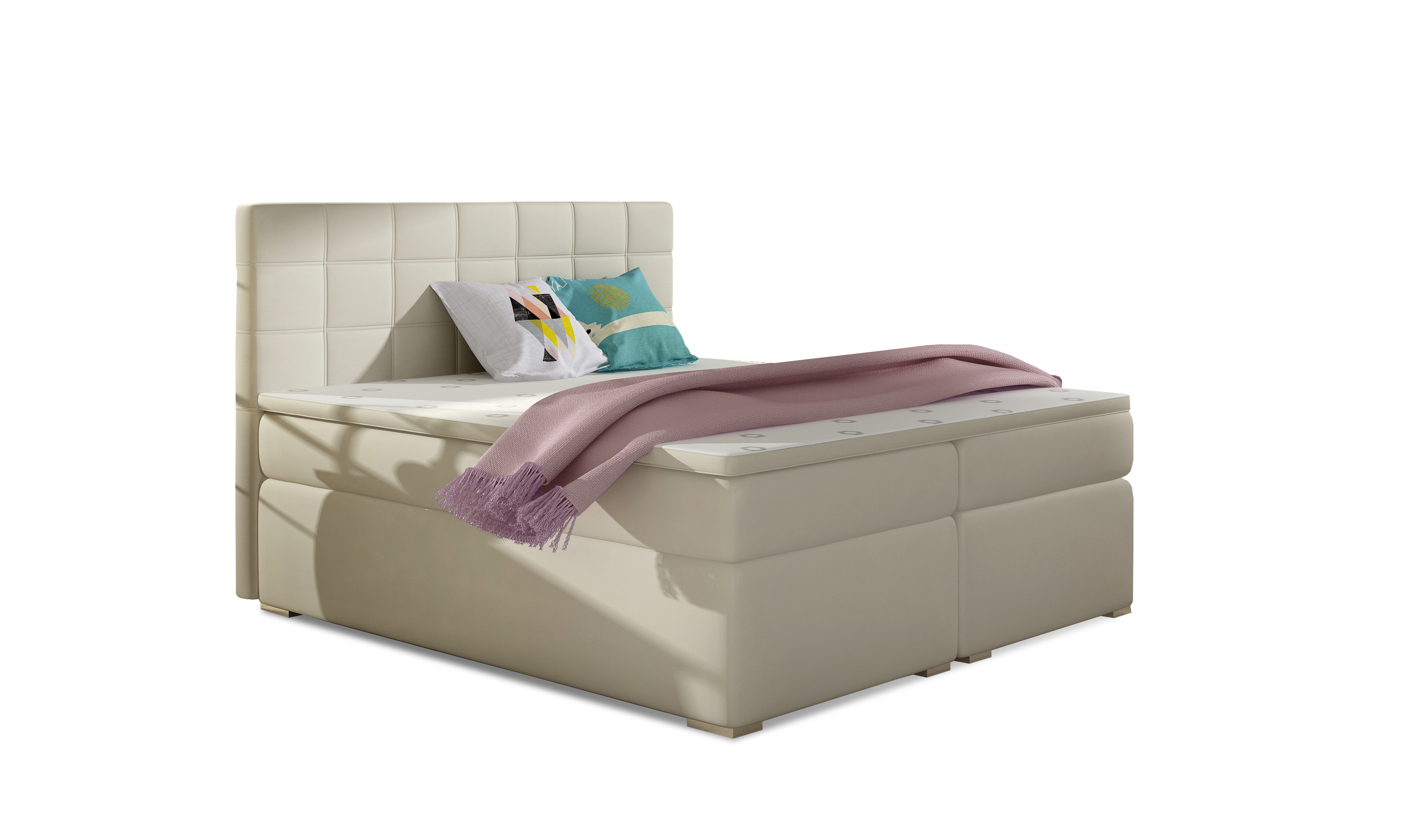 MOB, Manželská posteľ Boxspring 180 cm - Abbie (svetlobéžová) (s matracmi)