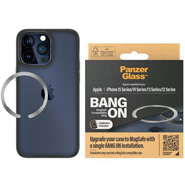 PanzerGlass ® Bang On MagSafe Compatibility Ring iPhone 16 | 15 | 14 | 13 | 12, Apple, Apple - iPhone 12, Apple - iPhone 12 Pro, Apple - iPhone 12 Mini, Apple - iPhone 12 Pro Max, Apple..., Suché aplikovanie, Priehľadná, 1 kusov