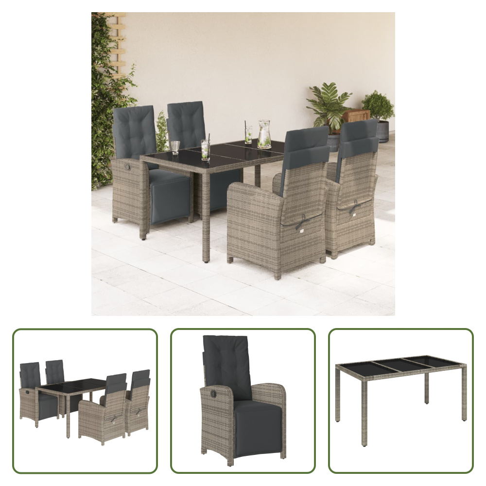 The Living Store 5-dielny záhradný jedálenský set s vankúšmi sivý polyratan