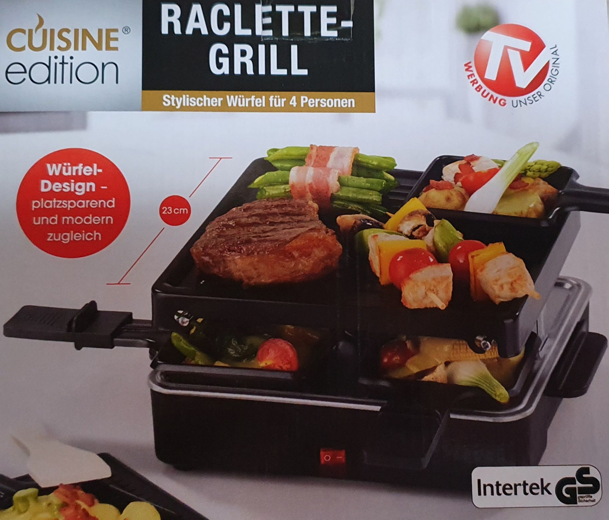 Cuisine Edition Raclette-Grill Würfeldesign 600 Watt Tischgrill für 4 Personen 