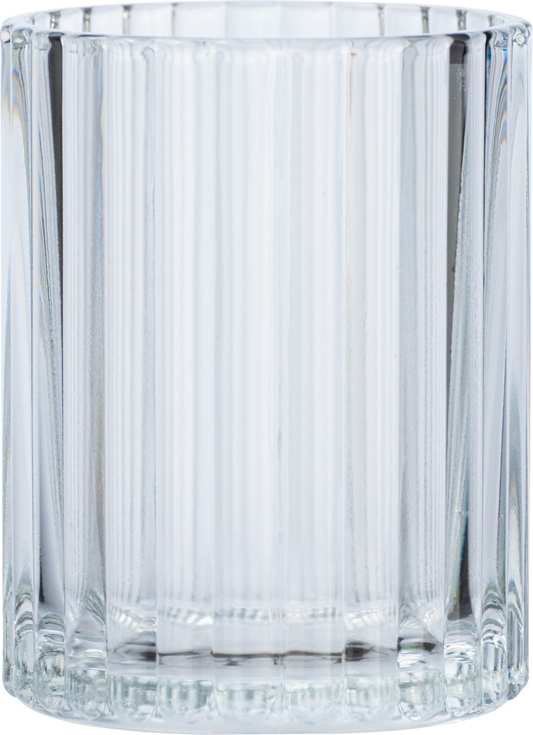 WENKO Zahnputzbecher Aus Glas, Grün, Mit Reliefmuster – Inkl. Zahnbürstenhalter, 7,5 X 10 Cm, Für Bad & Gäste-WC