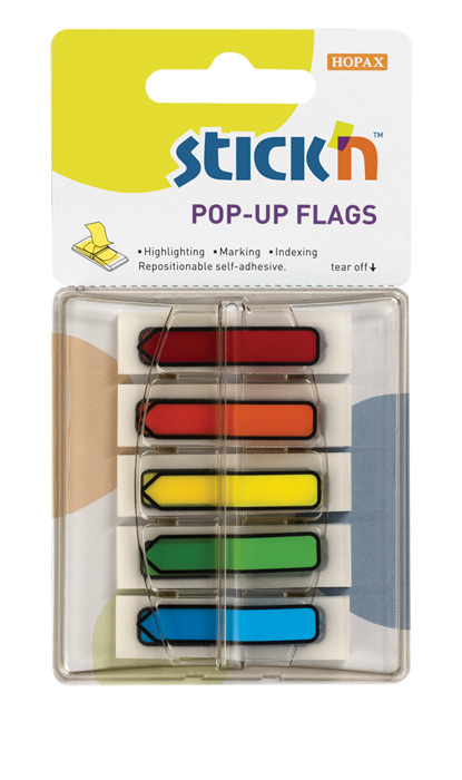 Stick n Záloka samolepicí Z Stick'n Hopax, 45x12 mm, plastová ipka, neonové barvy, 5x30 ks