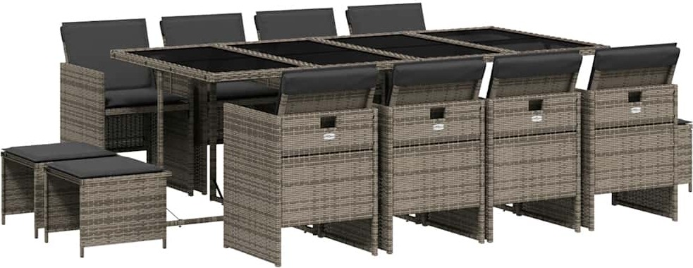 vidaXL 13-dielny záhradný jedálenský set s vankúšmi sivý polyratan