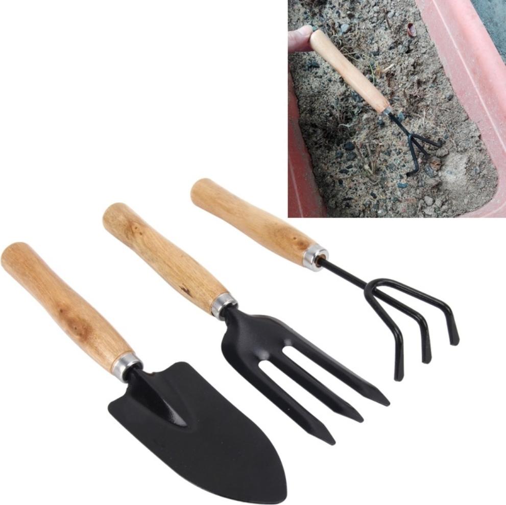 Cocosity 3PCS/Set Holzgriff Mini-Gartengeräte für Topfpflanzen Schaufel-Rechen-Gabel-Set für Zimmerpflanzen Topfpflanzen