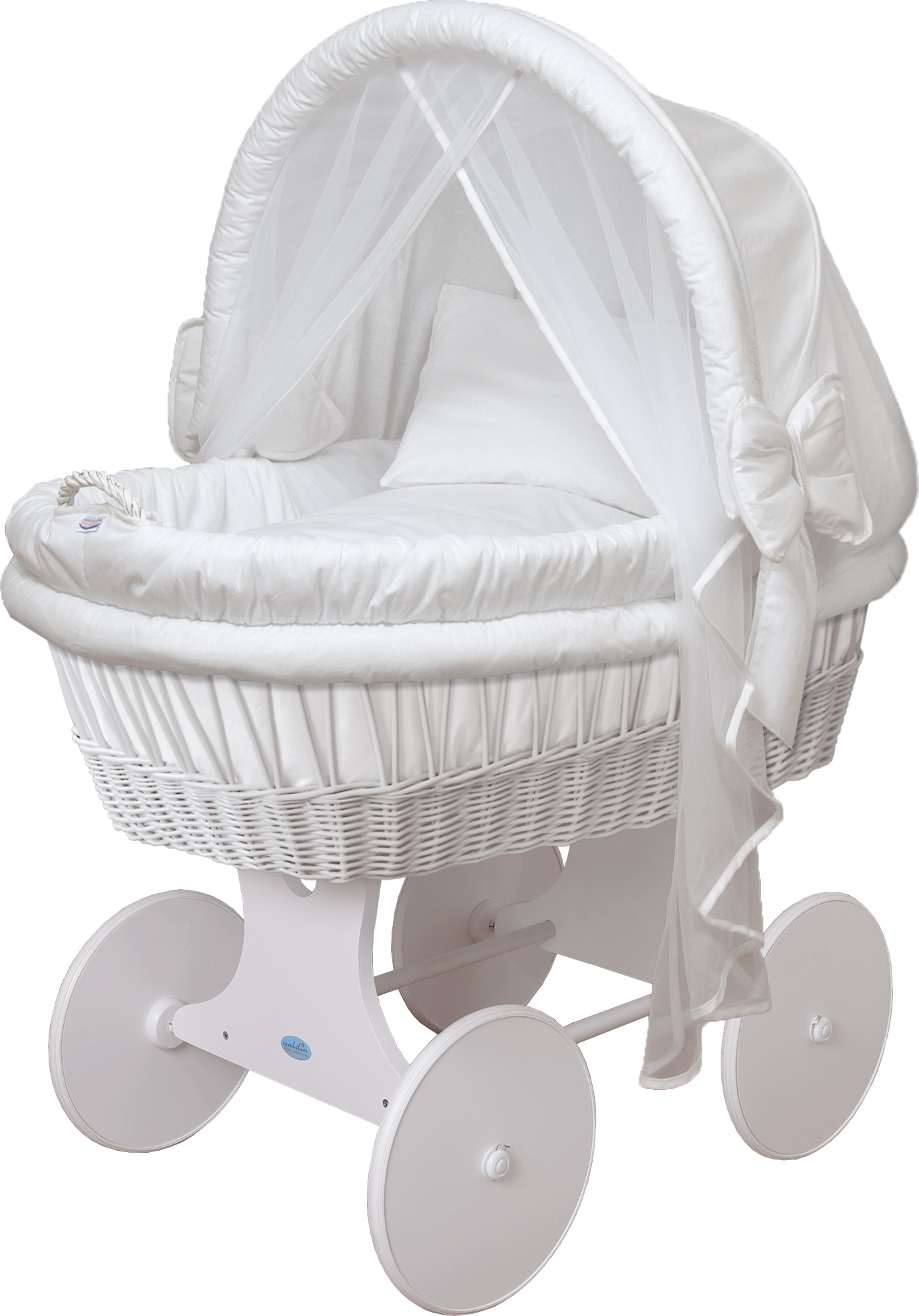 Waldin Baby Stubenwagen-Set mit Ausstattung,XXL,Gestell/Räder weiß lackiert,Weiß 1211-88w