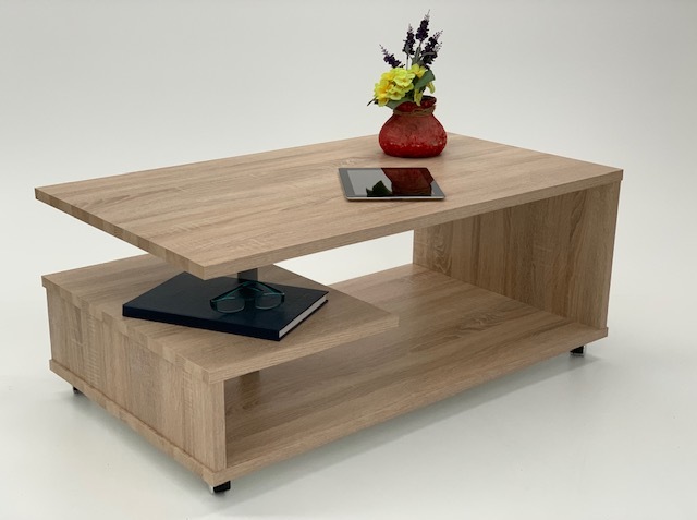 Möbel SD Couchtisch Timmi Sonoma Eiche echt Holz Optik Kante mit Rollen 0105