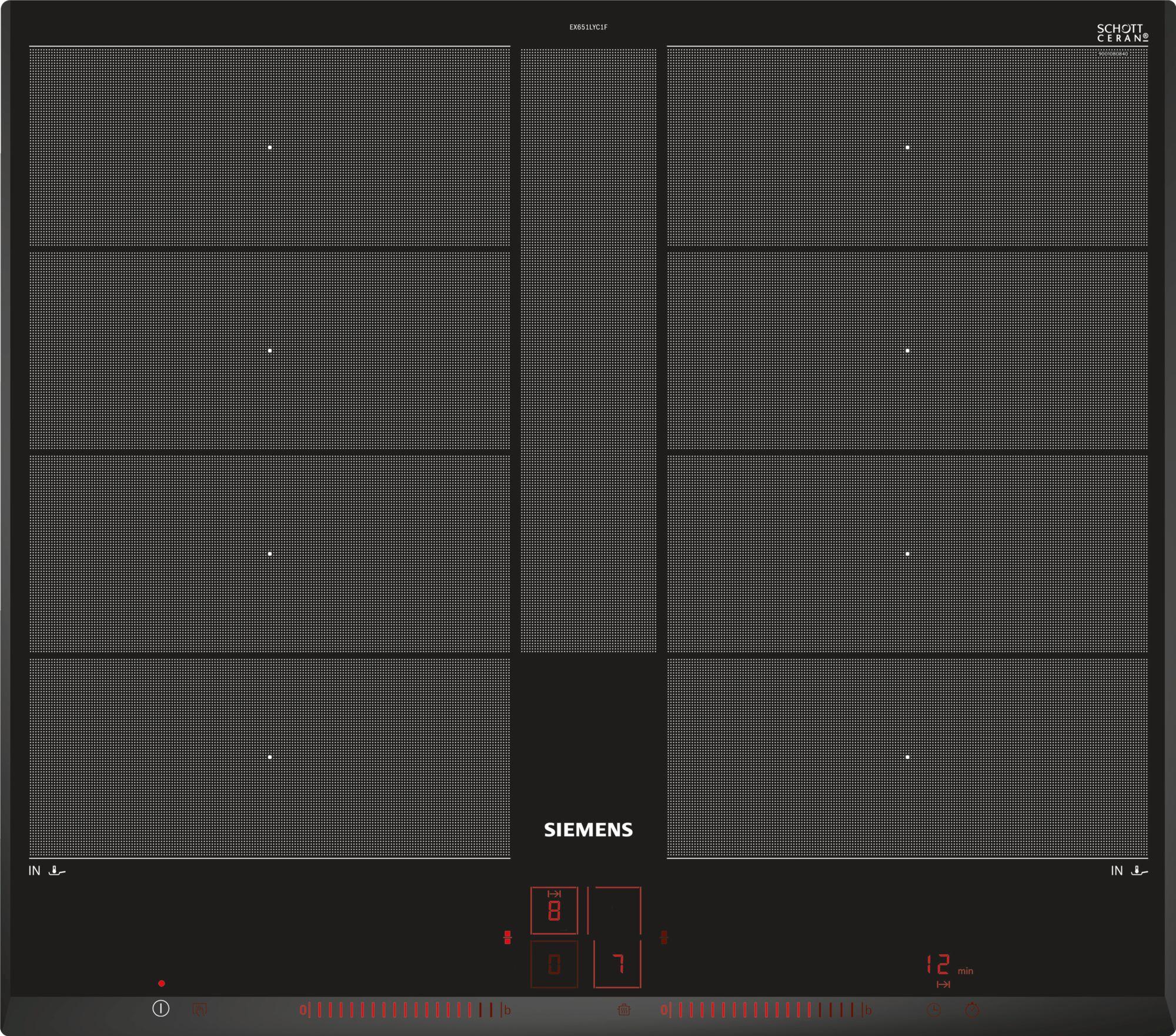 Siemens EX651LYC1F, Čierna, Vstavaný, Indukčná varná doska so zónami, Sklokeramická, 4 zone(s), 4 zone(s)