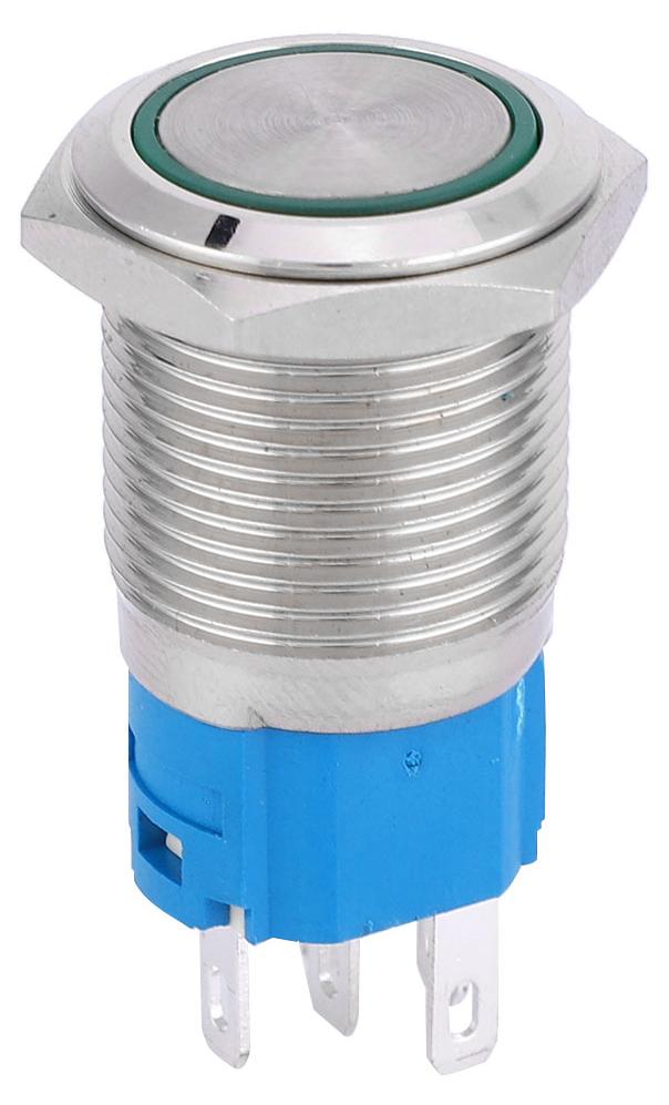 Gistuch 16-mm-LED-Selbstrückstellung 1NO 1NC Metalldruckschalter für Fahrzeugmodifikationen (grünes Licht 24 V)