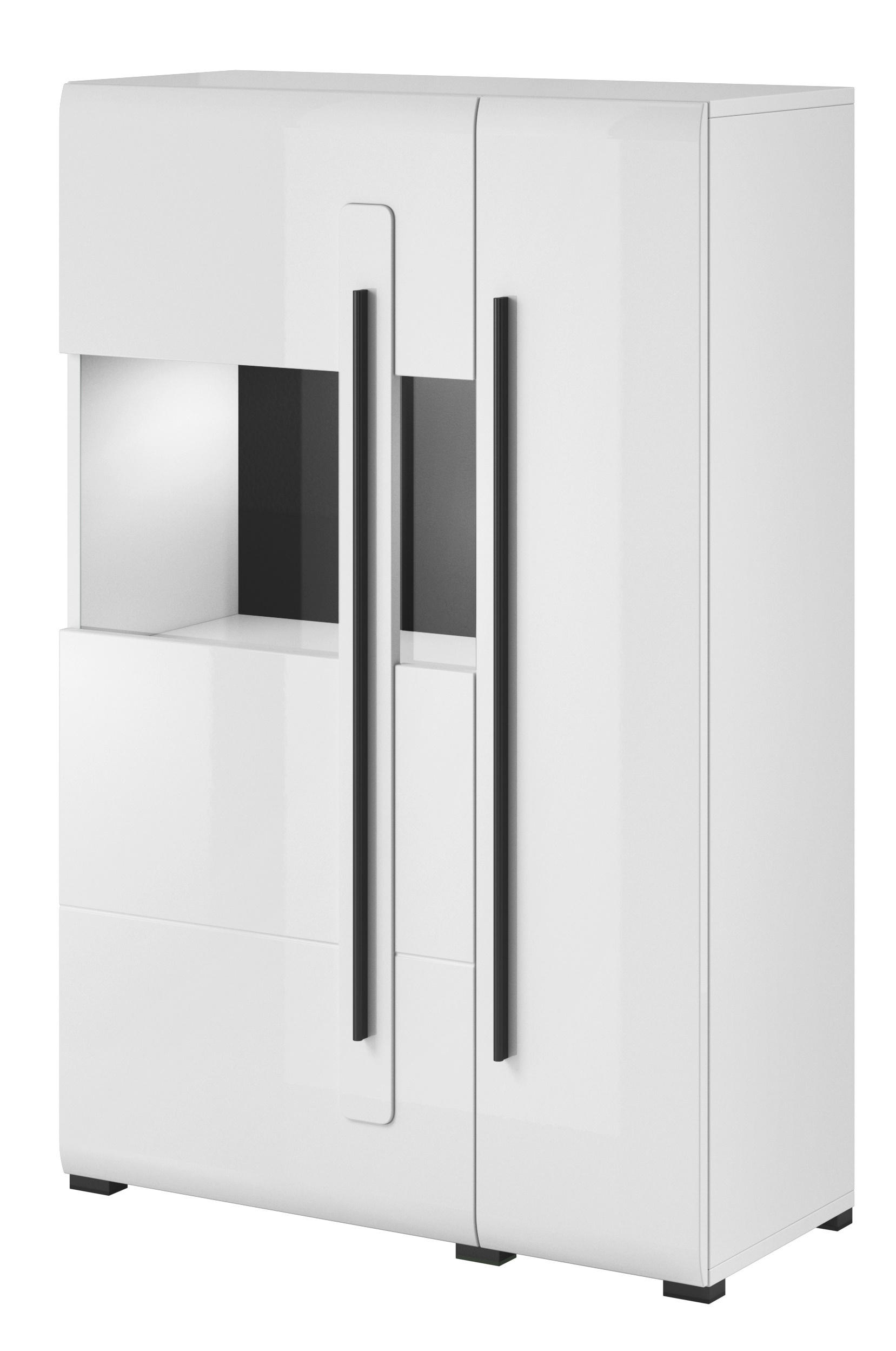 Helvetica Helvetia Tulsa WM Hohe Kommode 2 Türen 1 Schublade Weiß Hochglanz 003-10-00254