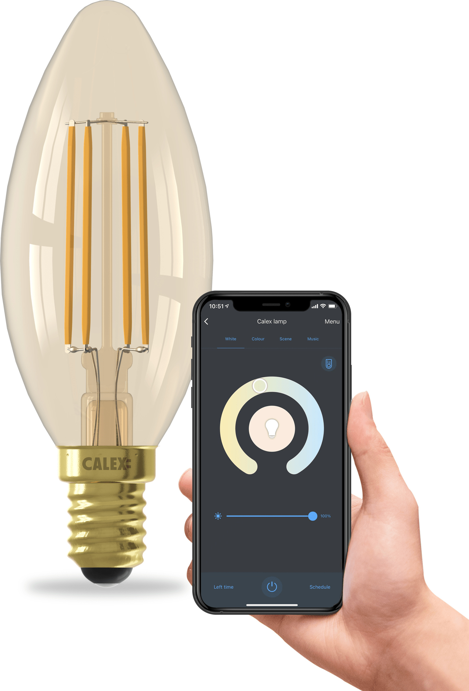 Calex Smart LED Lampe, E14, B35, Gold Filament, warmweißes Licht, dimmbar, WLAN App- & Sprachsteuerung 5101002900