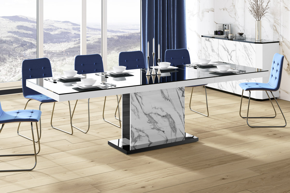 designimpex Design Esstisch Tisch HME-111 Hochglanz ausziehbar 160 bis 256 cm HME-111SwhgMarmNat