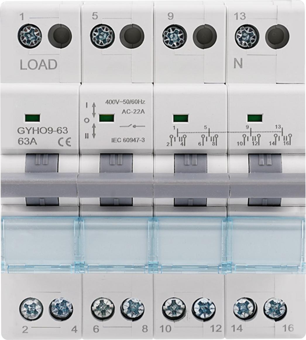TWO TREES GYHO9-63 Manueller Umschalter 4P 400VAC 63A, Dual Power Umschalter mit Anzeige, Isolierumschalter, für DIN-Schiene