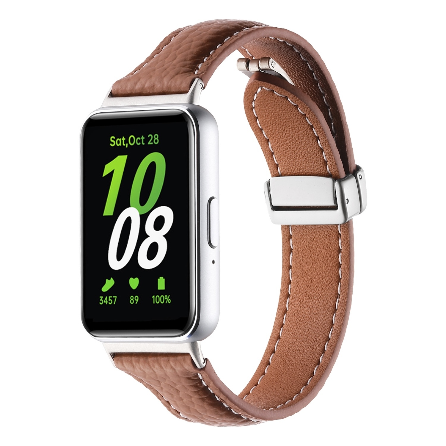 Pre Samsung Galaxy Fit 3 Kožený remienok Litchi Texture Magnetická pracka Brown