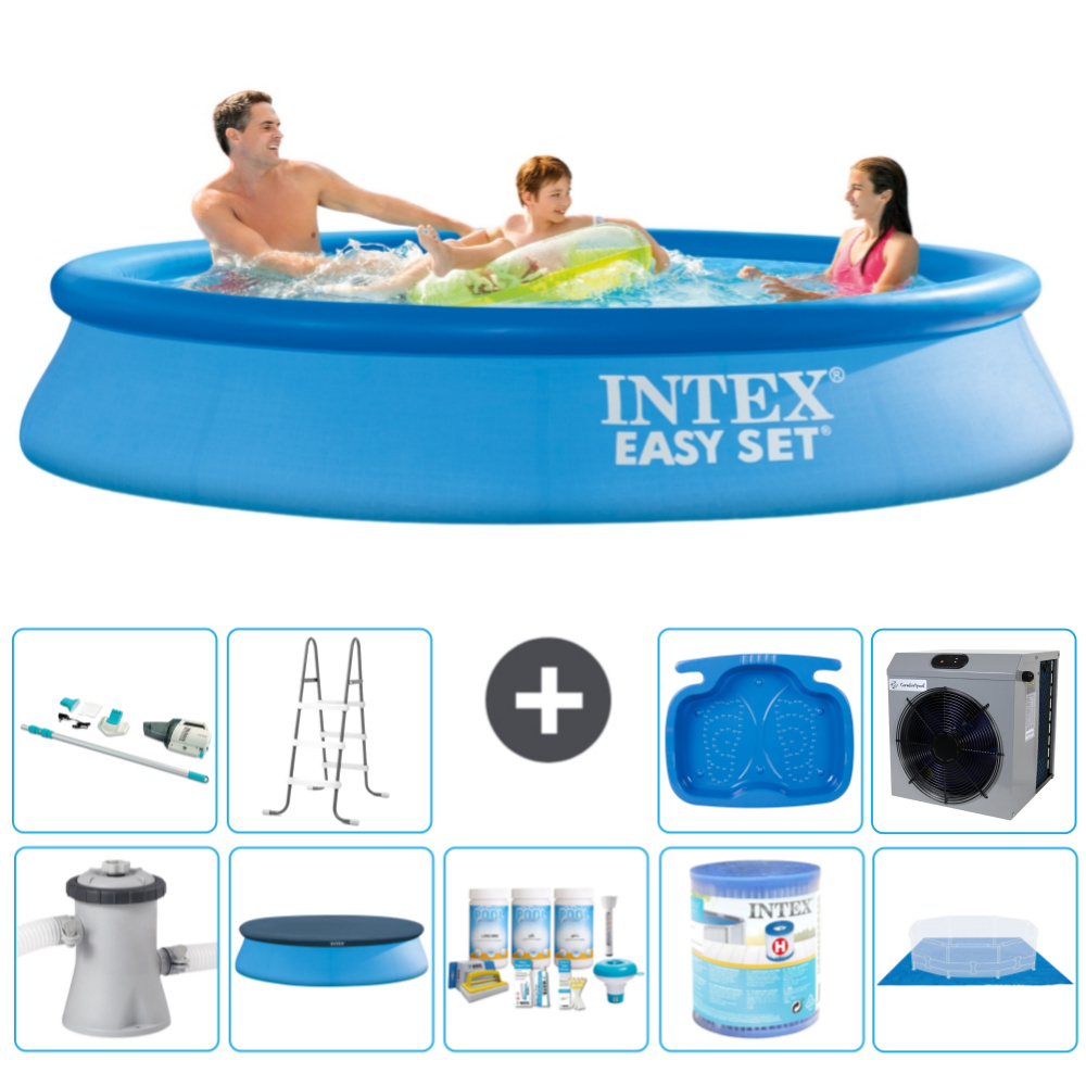 Okrúhly nafukovací bazén Intex Easy Set - 305 x 61 cm - modrý - vrátane krytu s čerpadlom - balík na údržbu - filter - podložka - vysávač - rebrík