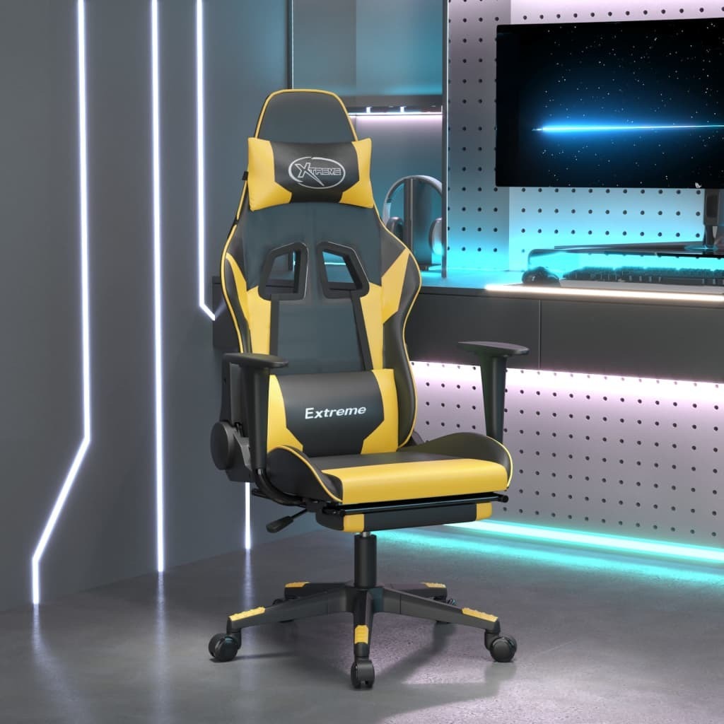 herné kreslo vidaXL s masážou a opierkou na nohy Black Golden Faux Leather